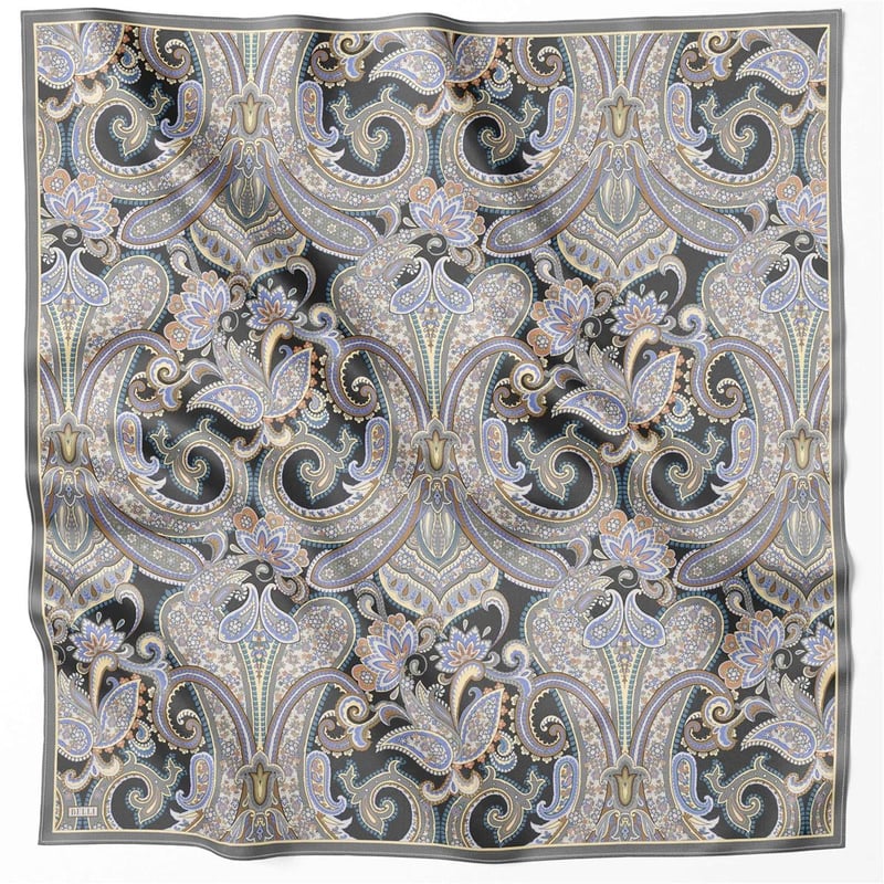 BELLİ ETNİK DESEN İPEK EŞARP 4202D (TWILL) ANTRASİT - 88