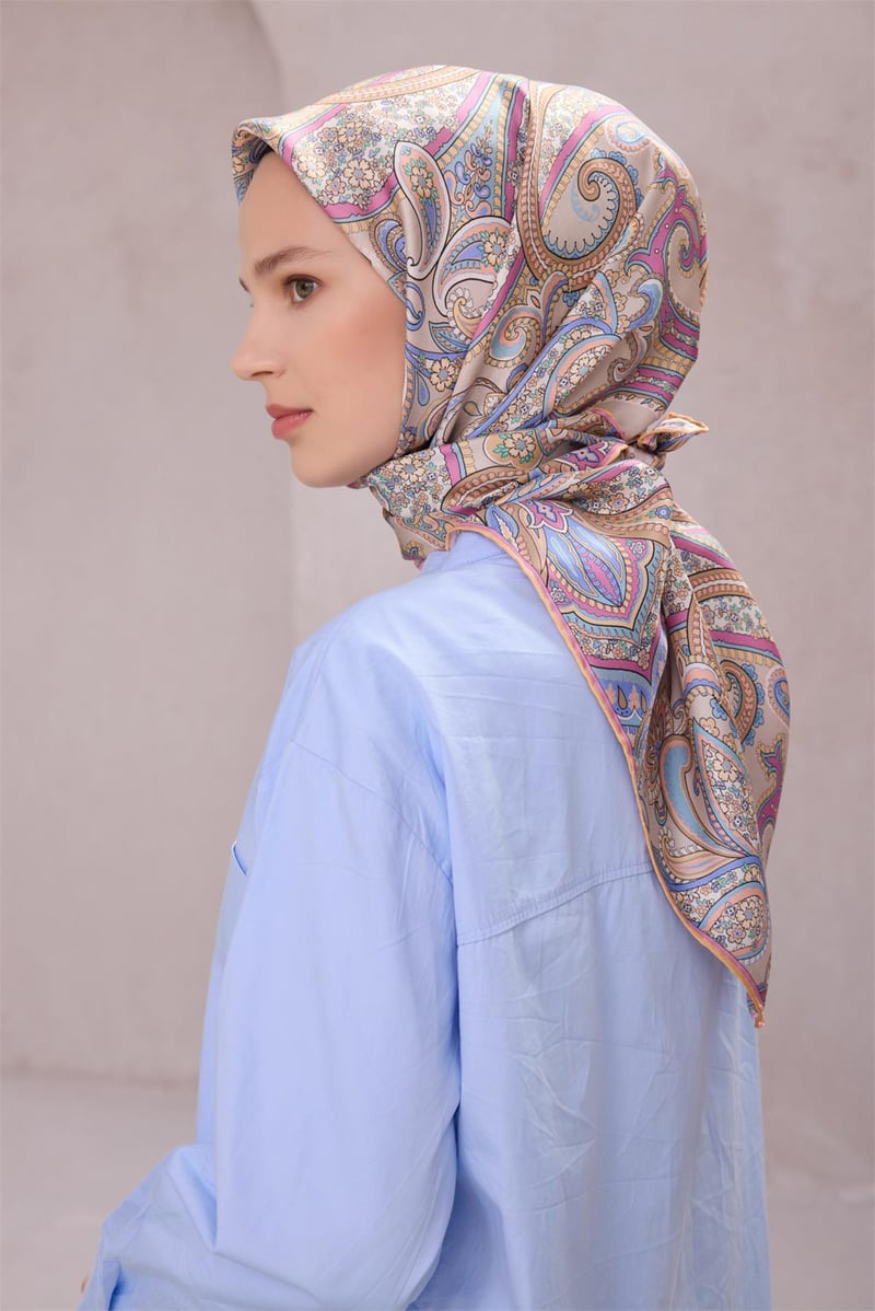{URUNSEO_TITLE} | BELLI | BELLİ İPEK EŞARP | BELLİ ETNİK DESEN İPEK EŞARP 4202D (TWILL) BEJ - 33