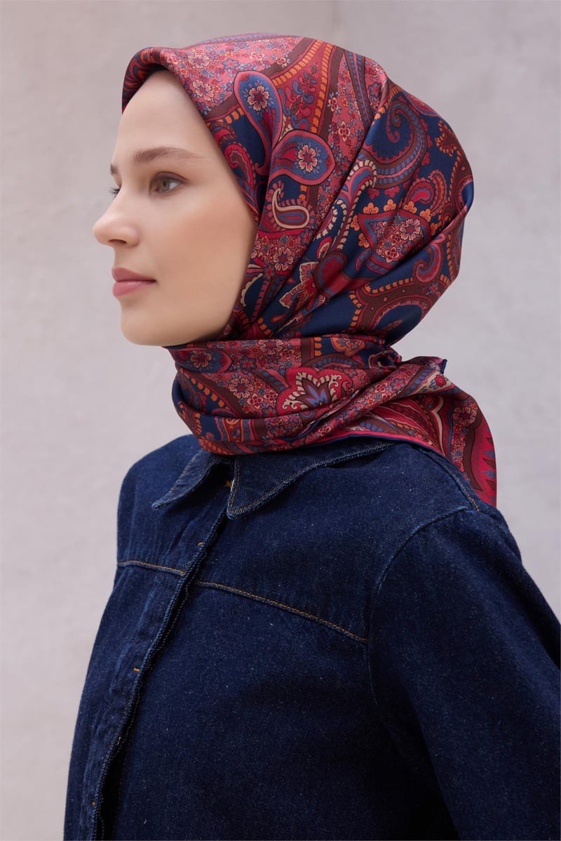 {URUNSEO_TITLE} | BELLI | BELLİ İPEK EŞARP | BELLİ ETNİK DESEN İPEK EŞARP 4202D (TWILL) BORDO LACİVERT - 80