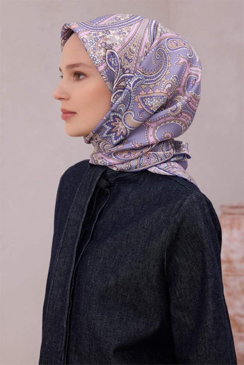 {URUNSEO_TITLE} | BELLI | BELLİ İPEK EŞARP | BELLİ ETNİK DESEN İPEK EŞARP 4202D (TWILL) LİLA - 35