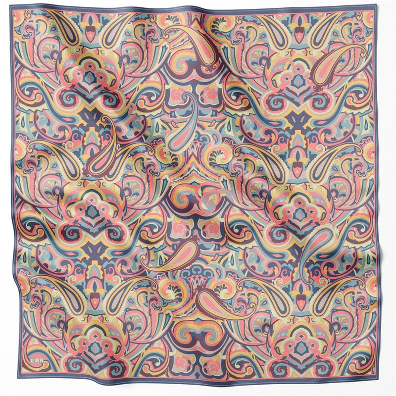 BELLİ ETNİK DESEN İPEK EŞARP 4222D (TWILL) İNDİGO - 83