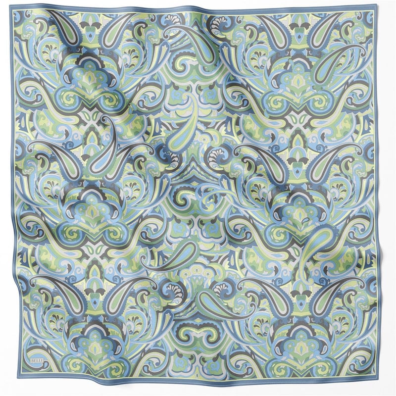 {URUNSEO_TITLE} | BELLI | BELLİ İPEK EŞARP | BELLİ ETNİK DESEN İPEK EŞARP 4222D (TWILL) YEŞİL MAVİ - 81