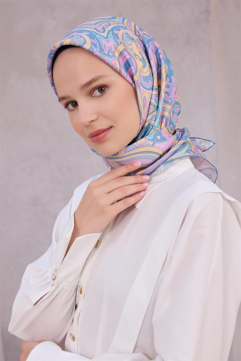 {URUNSEO_TITLE} | BELLI | BELLİ İPEK EŞARP | BELLİ ETNİK DESEN İPEK EŞARP 4222D (TWILL) BEBE MAVİSİ - 50