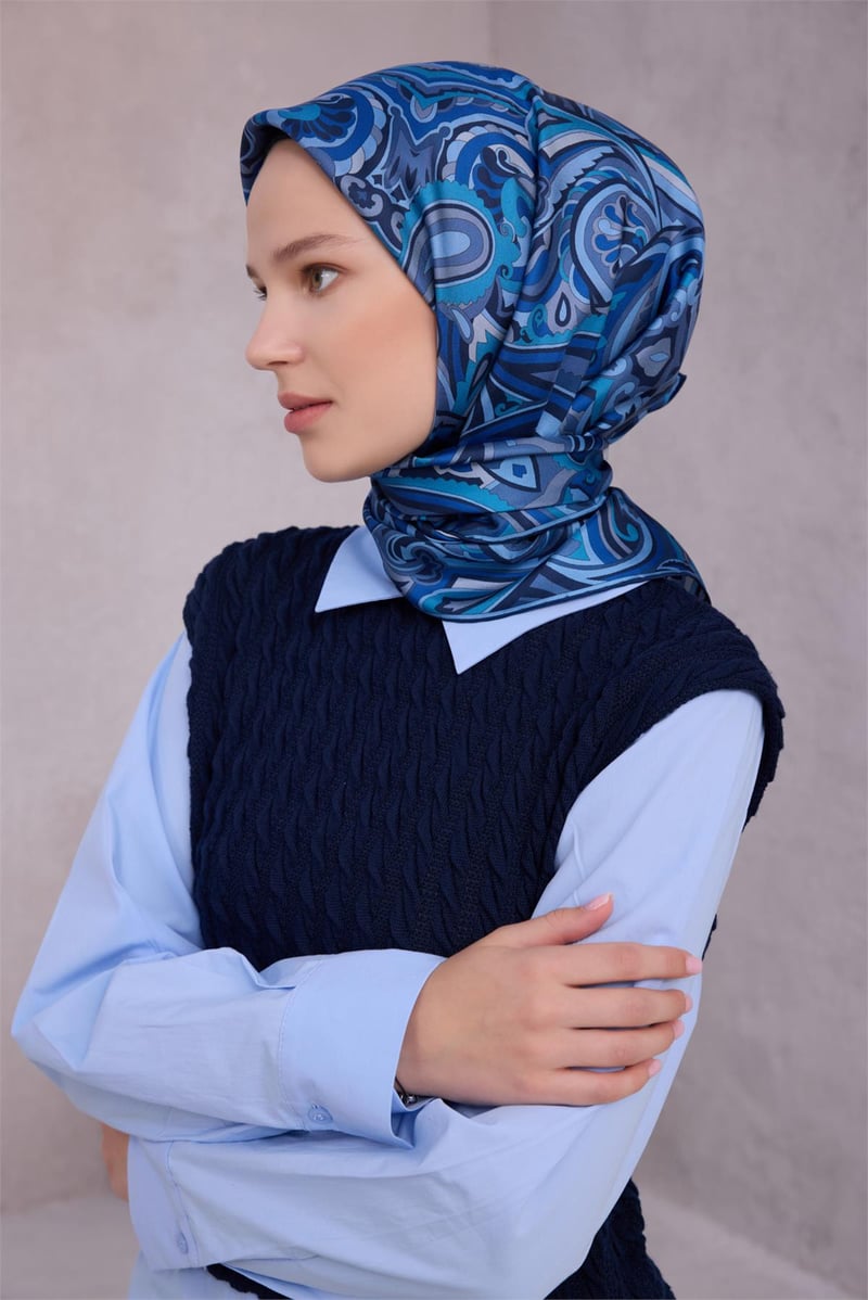 {URUNSEO_TITLE} | BELLI | BELLİ İPEK EŞARP | BELLİ ETNİK DESEN İPEK EŞARP 4222D (TWILL) LACİVERT - 88