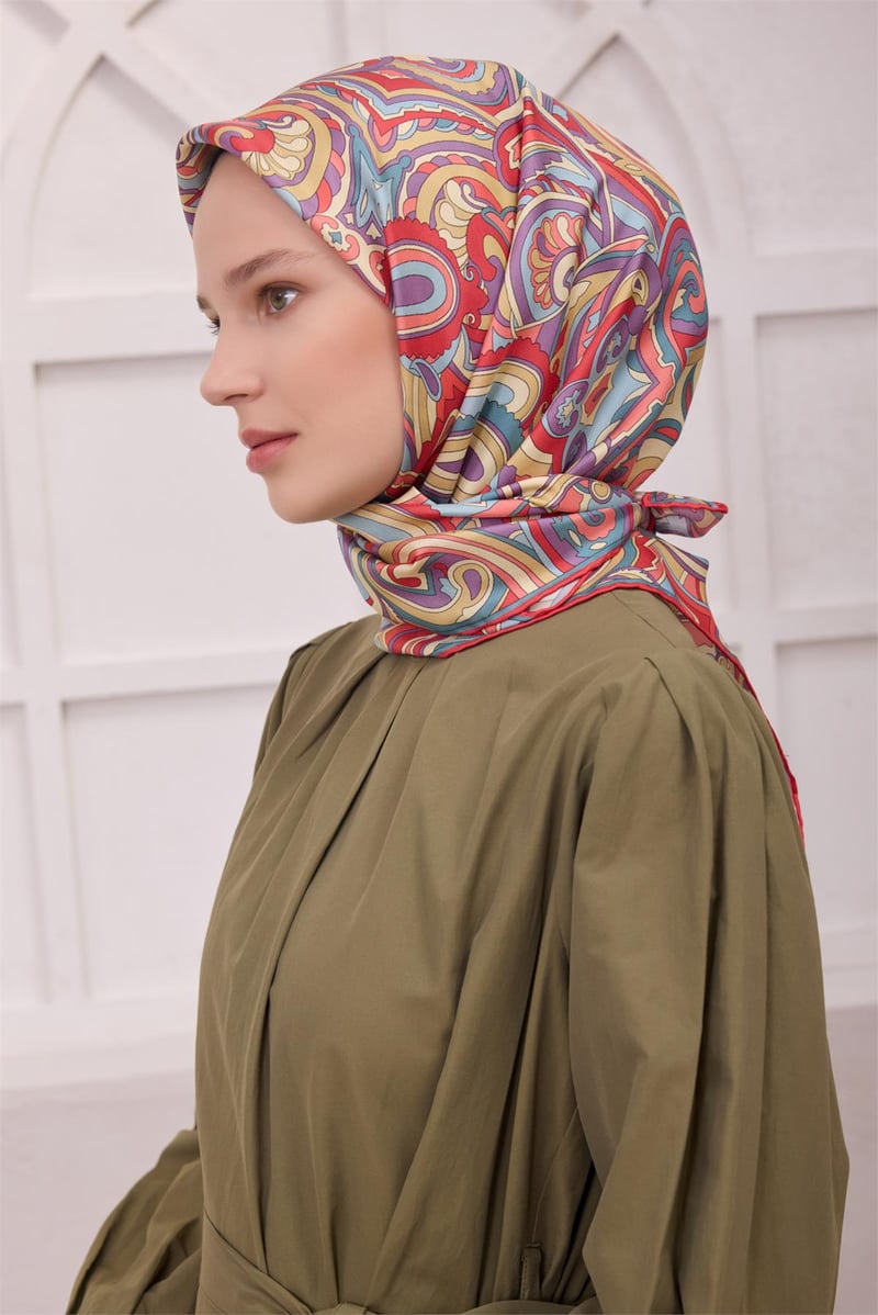 {URUNSEO_TITLE} | BELLI | BELLİ İPEK EŞARP | BELLİ ETNİK DESEN İPEK EŞARP 4222D (TWILL) KIMIZI - 80