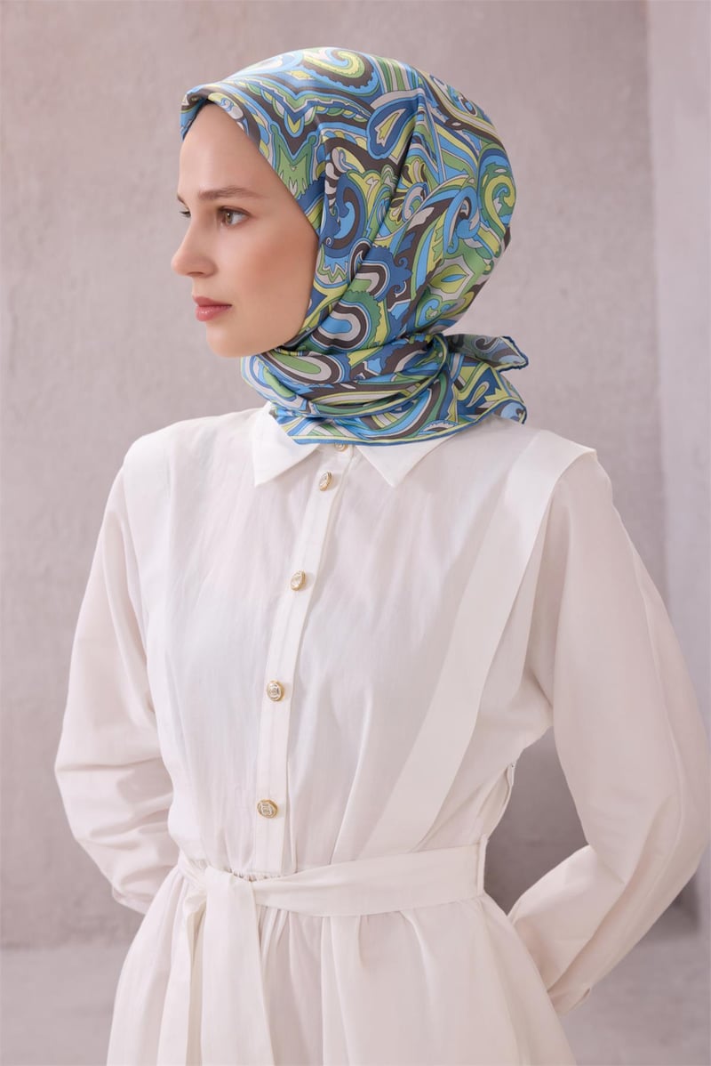 {URUNSEO_TITLE} | BELLI | BELLİ İPEK EŞARP | BELLİ ETNİK DESEN İPEK EŞARP 4222D (TWILL) YEŞİL MAVİ - 81