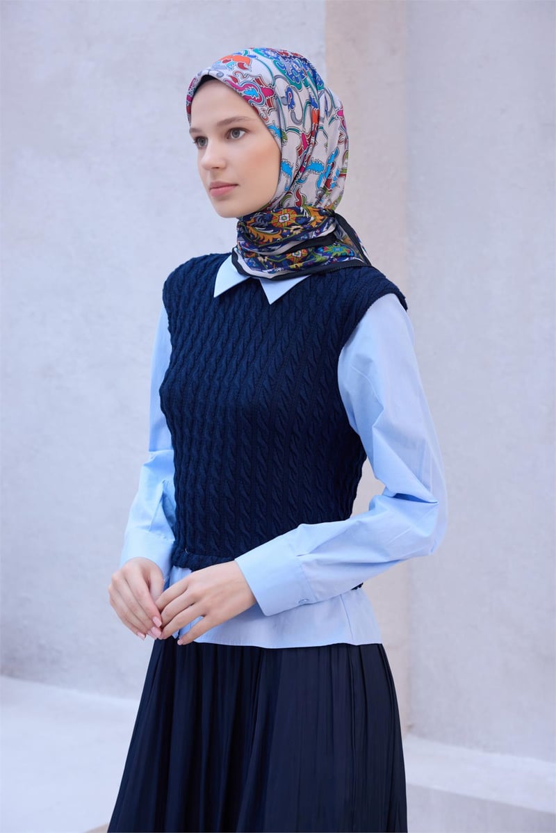 {URUNSEO_TITLE} | BELLI | POLYESTER EŞARP | BELLİ ETNİK DESEN NOVA SİYAH - LACİVERT EŞARP 1003