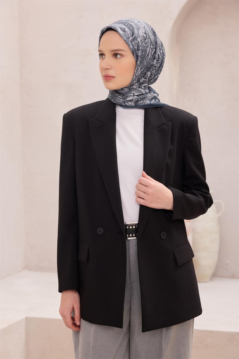 {URUNSEO_TITLE} | BELLI | POLYESTER EŞARP | BELLİ ETNİK DESEN PREMIUM SOFT ANTRASİT EŞARP 5