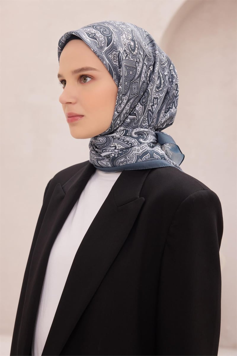 {URUNSEO_TITLE} | BELLI | POLYESTER EŞARP | BELLİ ETNİK DESEN PREMIUM SOFT ANTRASİT EŞARP 5
