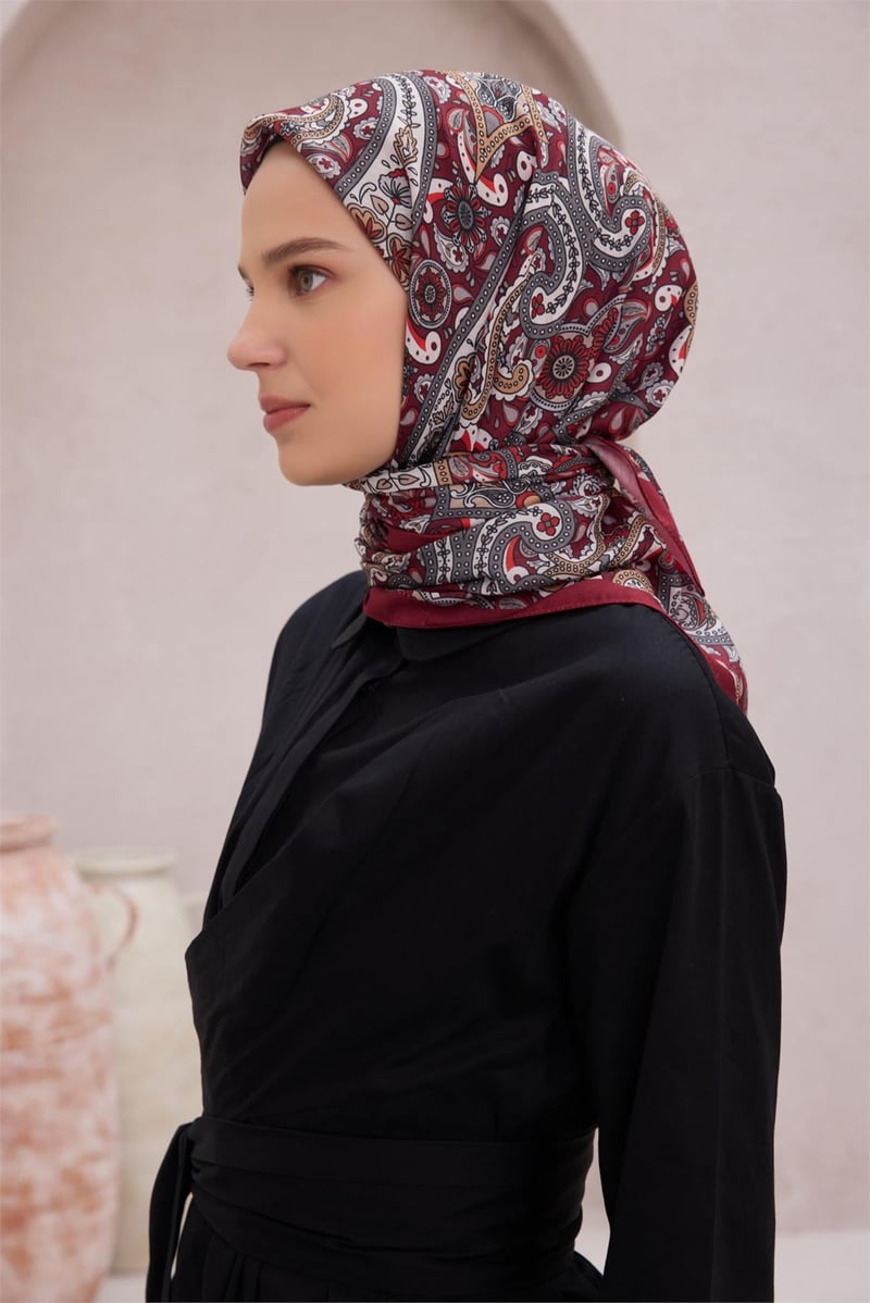 {URUNSEO_TITLE} | BELLI | POLYESTER EŞARP | BELLİ ETNİK DESEN PREMIUM SOFT BORDO EŞARP 4