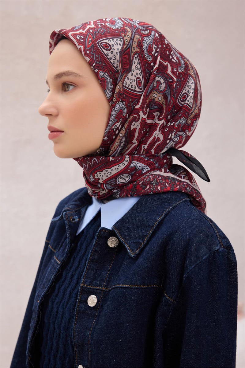 {URUNSEO_TITLE} | BELLI | POLYESTER EŞARP | BELLİ ETNİK DESEN PREMIUM SOFT BORDO EŞARP 5