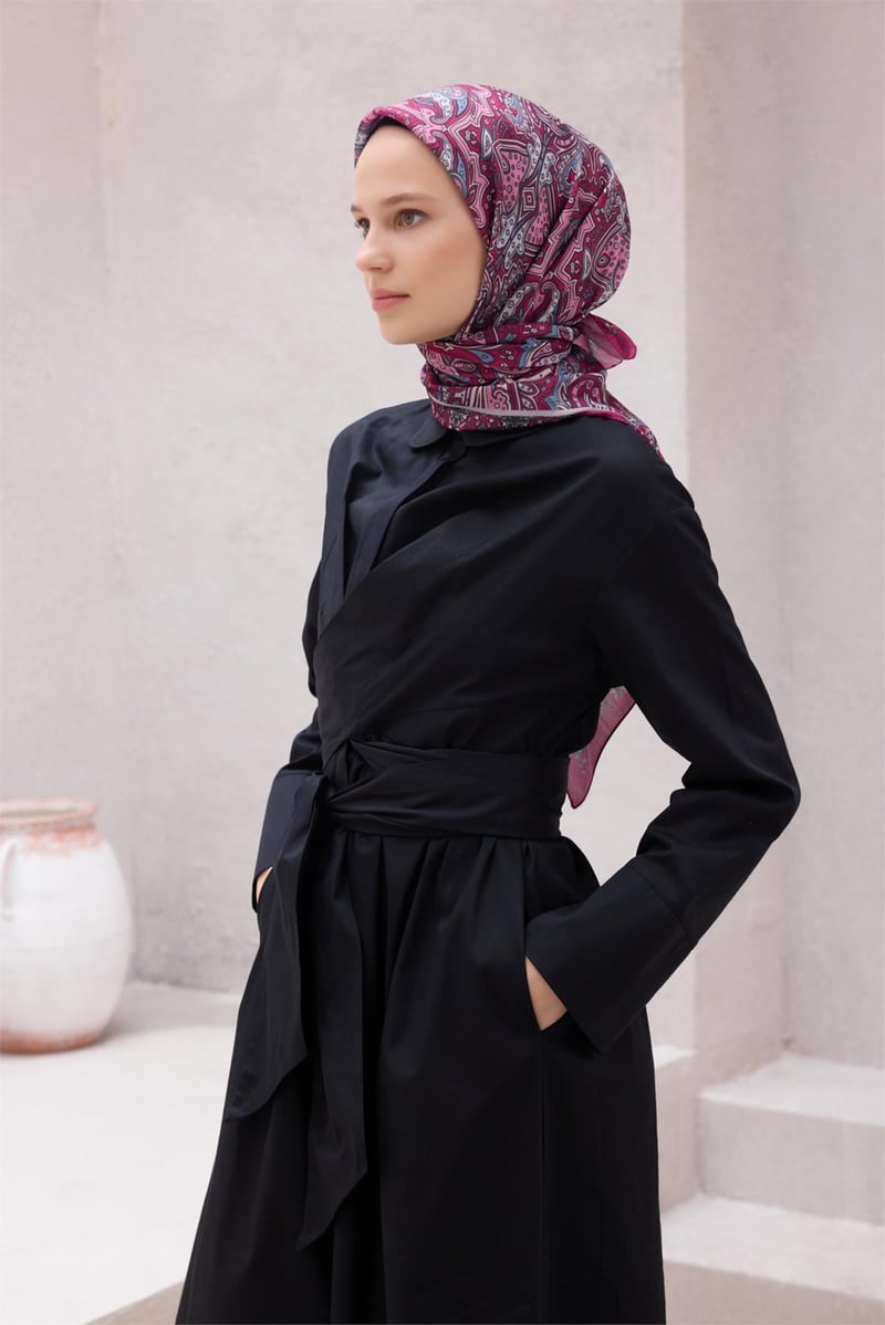 {URUNSEO_TITLE} | BELLI | POLYESTER EŞARP | BELLİ ETNİK DESEN PREMIUM SOFT FUŞYA EŞARP 5