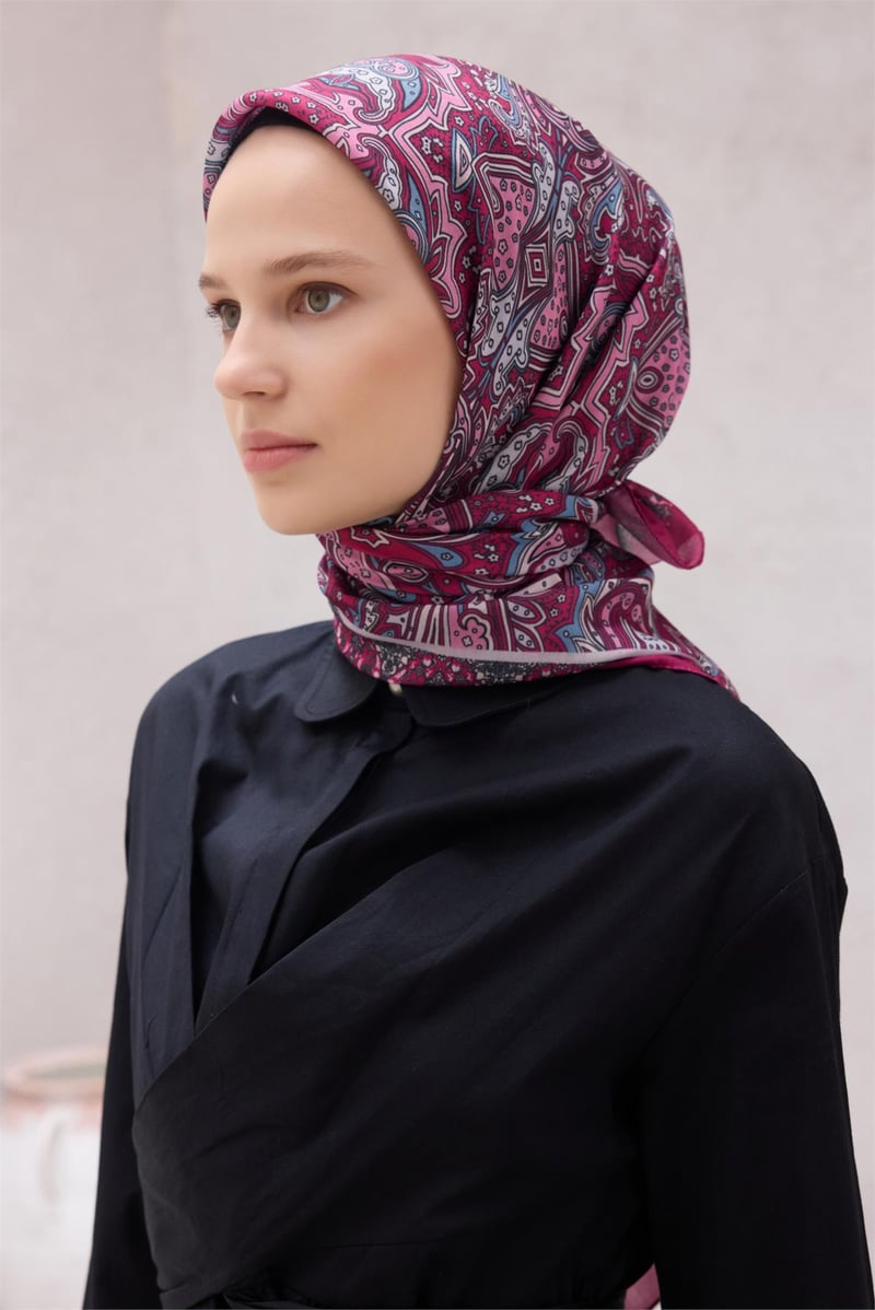 {URUNSEO_TITLE} | BELLI | POLYESTER EŞARP | BELLİ ETNİK DESEN PREMIUM SOFT FUŞYA EŞARP 5