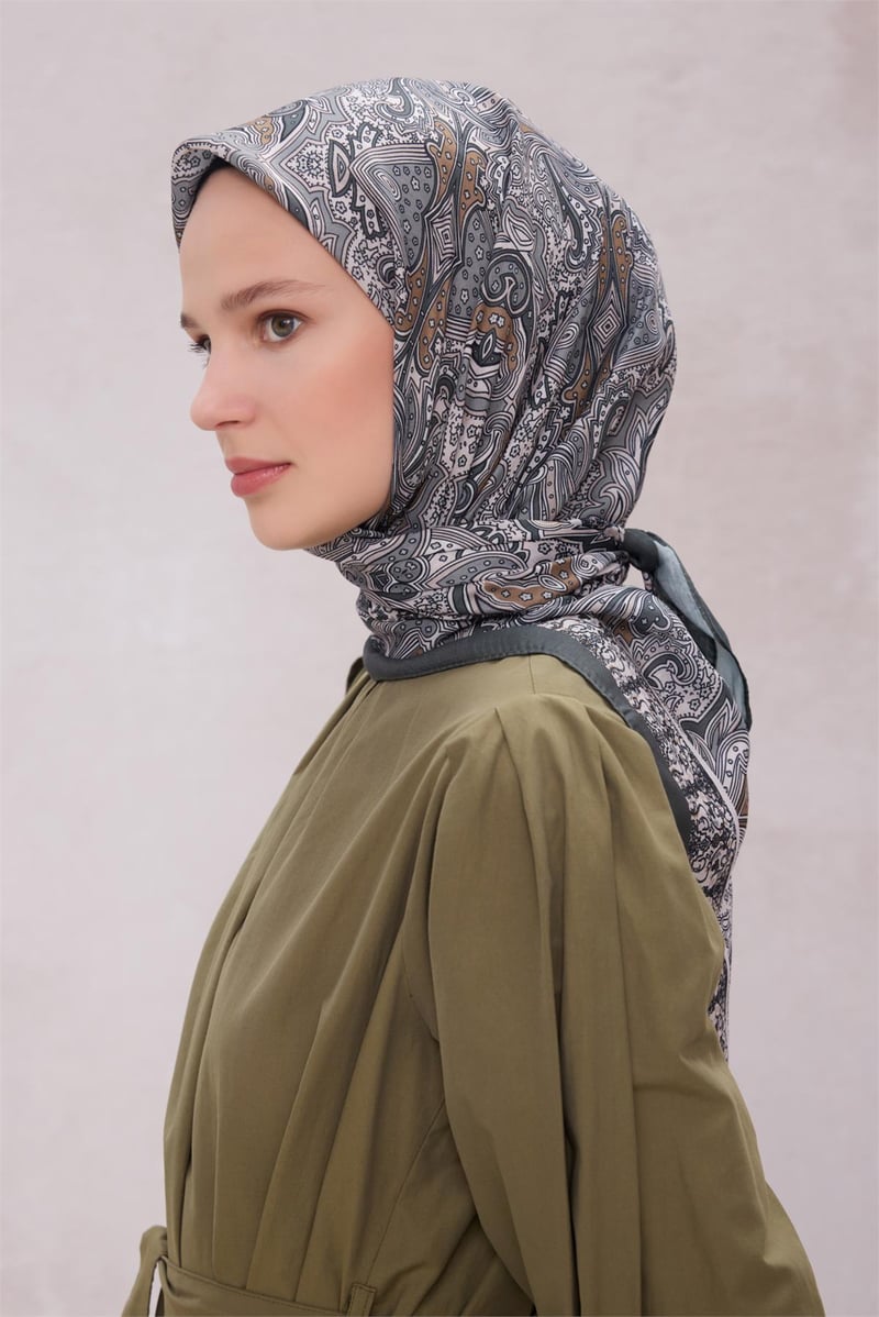{URUNSEO_TITLE} | BELLI | POLYESTER EŞARP | BELLİ ETNİK DESEN PREMIUM SOFT GRİ EŞARP 5