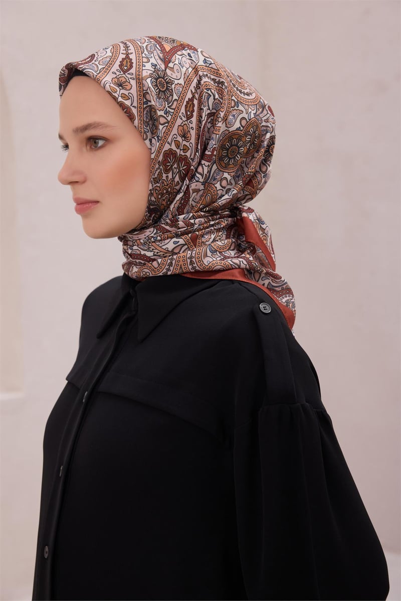 {URUNSEO_TITLE} | BELLI | POLYESTER EŞARP | BELLİ ETNİK DESEN PREMIUM SOFT KİREMİT EŞARP 4