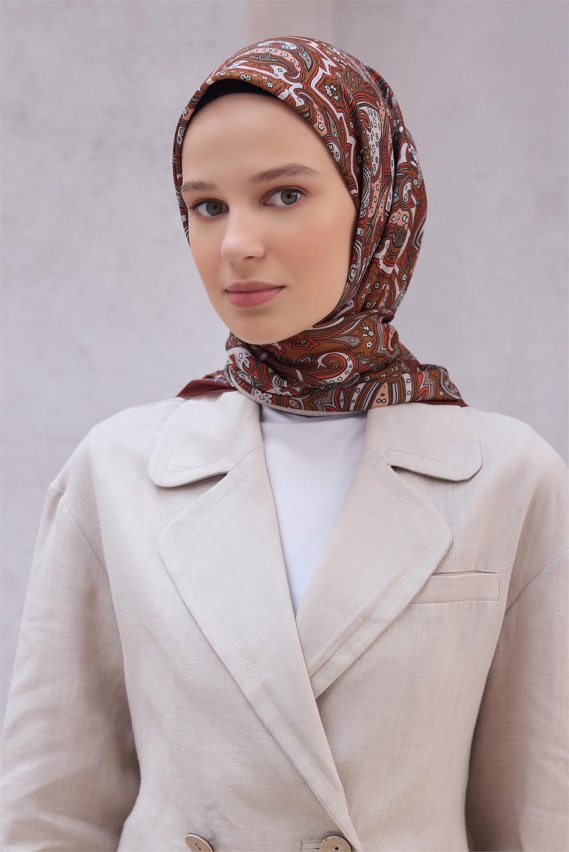 {URUNSEO_TITLE} | BELLI | POLYESTER EŞARP | BELLİ ETNİK DESEN PREMIUM SOFT KİREMİT EŞARP 5