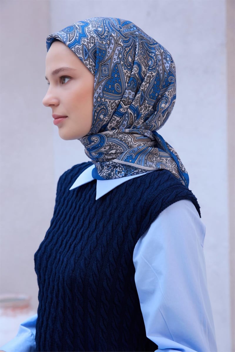 {URUNSEO_TITLE} | BELLI | POLYESTER EŞARP | BELLİ ETNİK DESEN PREMIUM SOFT MAVİ EŞARP 5