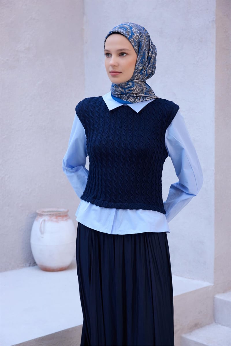{URUNSEO_TITLE} | BELLI | POLYESTER EŞARP | BELLİ ETNİK DESEN PREMIUM SOFT MAVİ EŞARP 5
