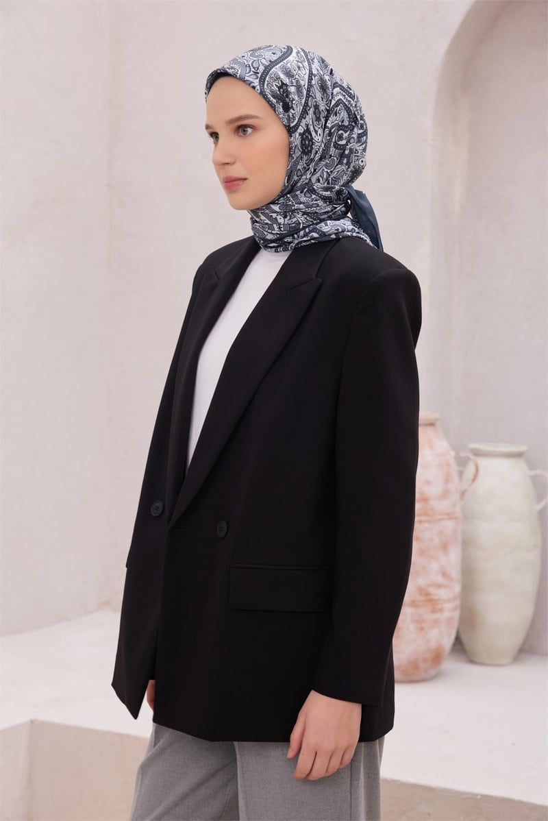{URUNSEO_TITLE} | BELLI | POLYESTER EŞARP | BELLİ ETNİK DESEN PREMIUM SOFT SİYAH BEYAZ EŞARP 4