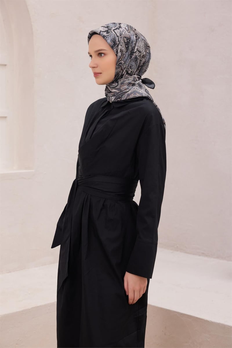 {URUNSEO_TITLE} | BELLI | POLYESTER EŞARP | BELLİ ETNİK DESEN PREMIUM SOFT SİYAH - BEYAZ EŞARP 5