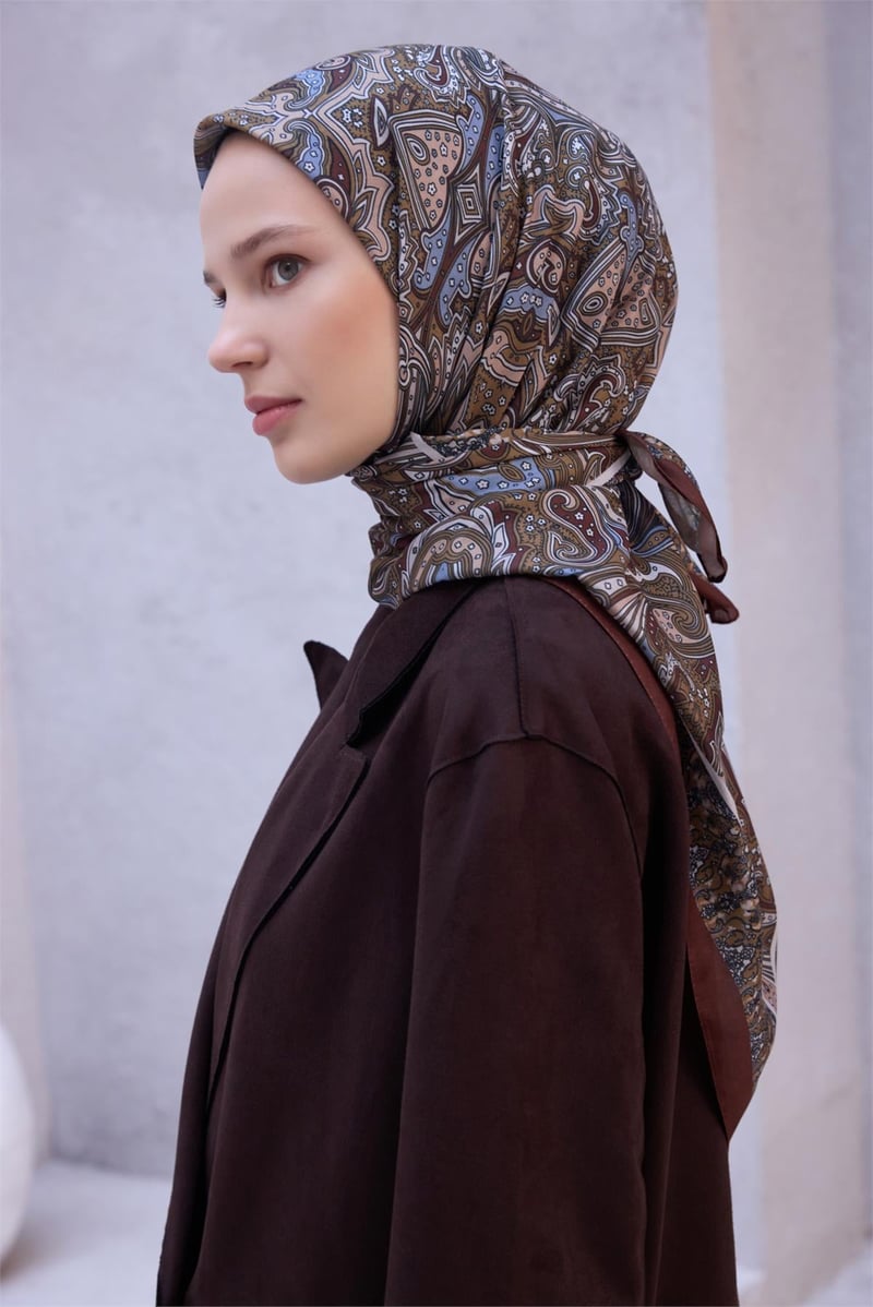 {URUNSEO_TITLE} | BELLI | POLYESTER EŞARP | BELLİ ETNİK DESEN PREMIUM SOFT TABA EŞARP 5
