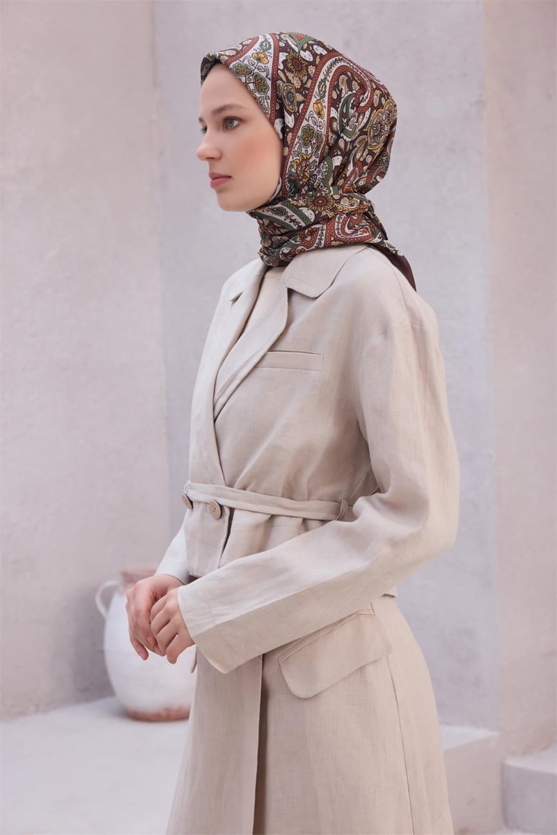{URUNSEO_TITLE} | BELLI | POLYESTER EŞARP | BELLİ ETNİK DESEN PREMIUM SOFT TABA EŞARP 4