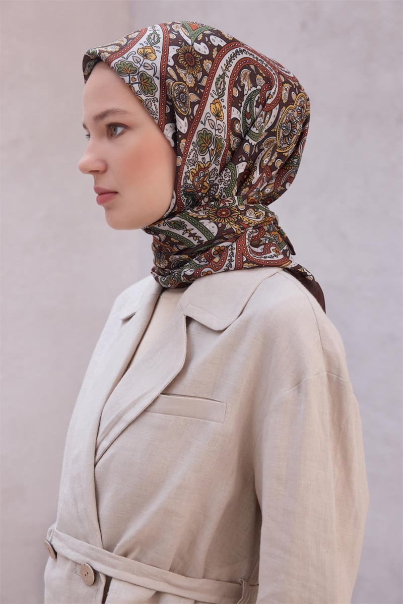 {URUNSEO_TITLE} | BELLI | POLYESTER EŞARP | BELLİ ETNİK DESEN PREMIUM SOFT TABA EŞARP 4
