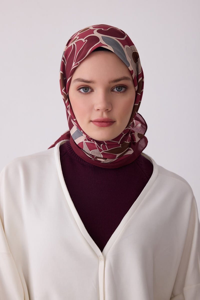 Belli Fresh Bordo Etnik Desen Vual Eşarp 3287 - 19