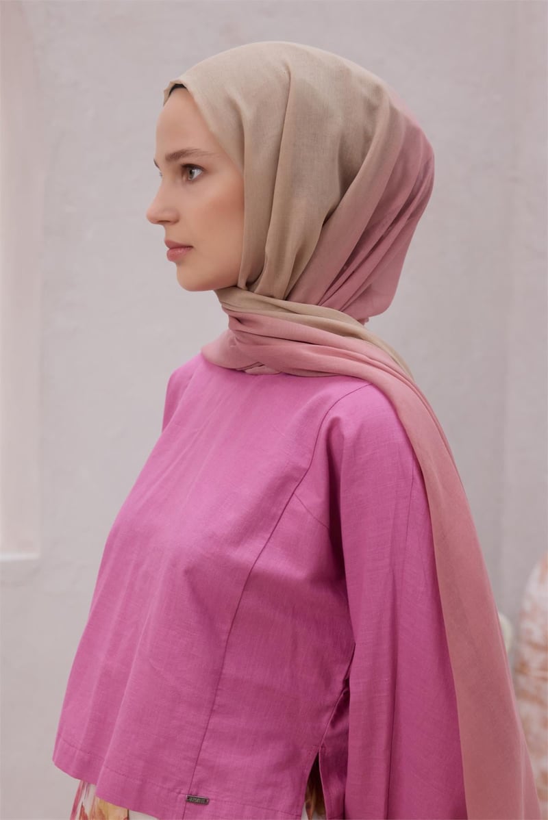 {URUNSEO_TITLE} | BELLI | POLYESTER ŞAL | BELLİ FRESH GEÇİŞLİ DESEN PUDRA-BEJ DEGRADE ŞAL