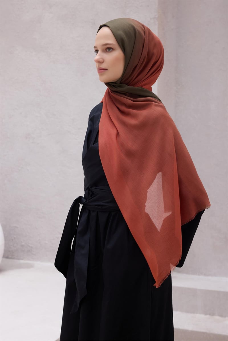 {URUNSEO_TITLE} | BELLI | POLYESTER ŞAL | BELLİ FRESH GEÇİŞLİ DESEN KİREMİT-HAKİ DEGRADE ŞAL
