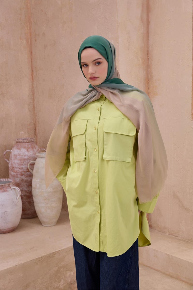 {URUNSEO_TITLE} | BELLI | POLYESTER ŞAL | BELLİ FRESH DEGRADE ZÜMRÜT BEJ ŞAL