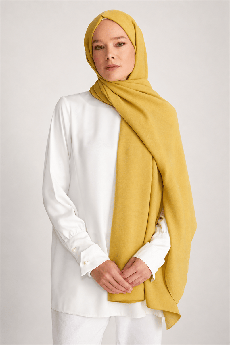Belli Fresh Düz Tensel Hardal Coral Şal - 6296