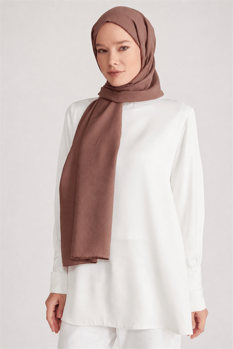 Belli Fresh Düz Tensel Sütlü Kahve Coral Şal - 6299