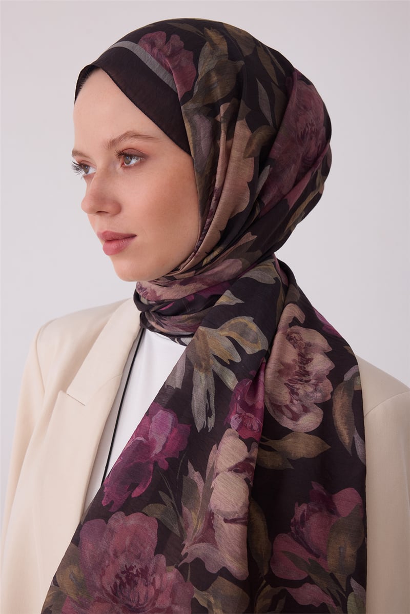Belli Fresh Etnik Desen Siyah Gül Kurusu Bej Sanda Şal 1362 - 33