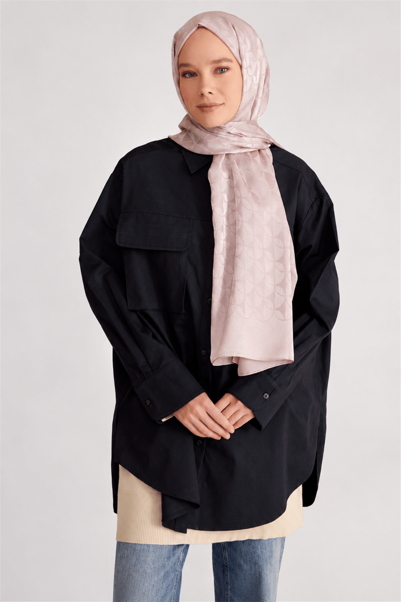 Belli Fresh Geometrik Desen Pudra Jakarlı Şal 1 - 246149