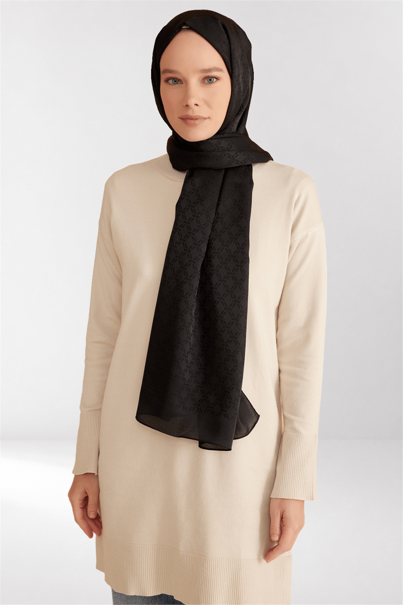 Belli Fresh Geometrik Desen Siyah Jakarlı Şal 3 - 247779