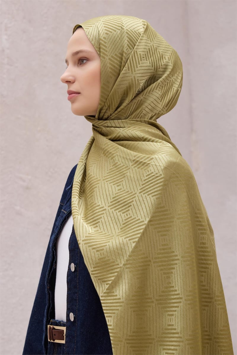 {URUNSEO_TITLE} | BELLI | Belli Fresh Şal | BELLİ FRESH GEOMETRİK DESEN YAĞ YEŞİLİ LİVA ŞAL 4