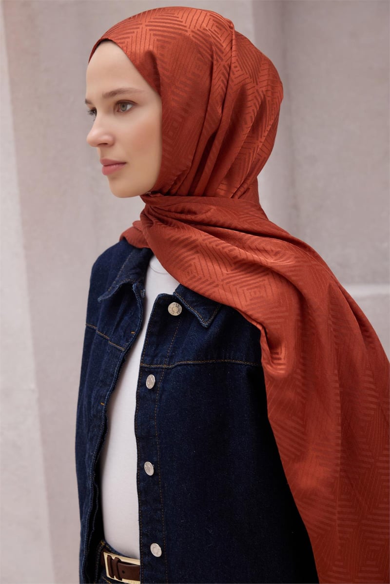{URUNSEO_TITLE} | BELLI | Belli Fresh Şal | BELLİ FRESH GEOMETRİK DESEN KİREMİT LİVA ŞAL 4