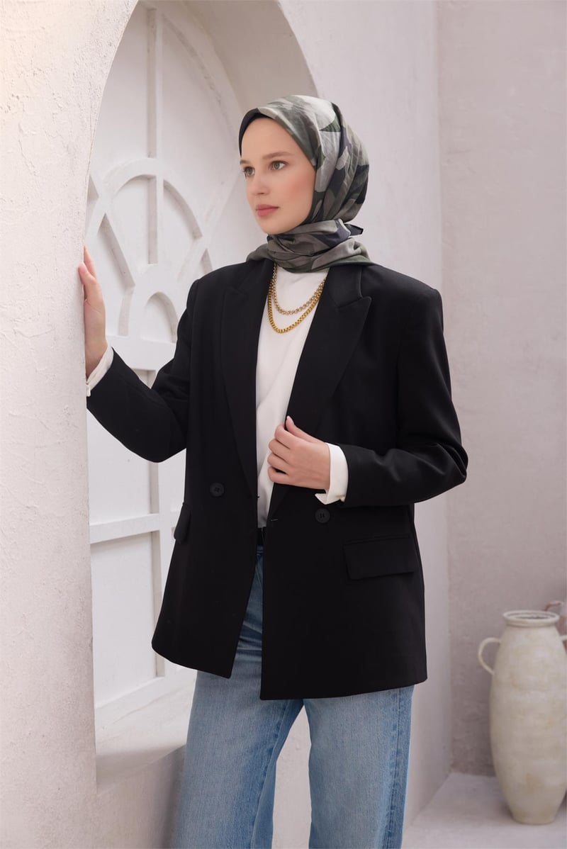 {URUNSEO_TITLE} | BELLI | POLYESTER EŞARP | BELLİ FRESH ÇİÇEK DESEN SİYAH-GRİ MODAL EŞARP 20