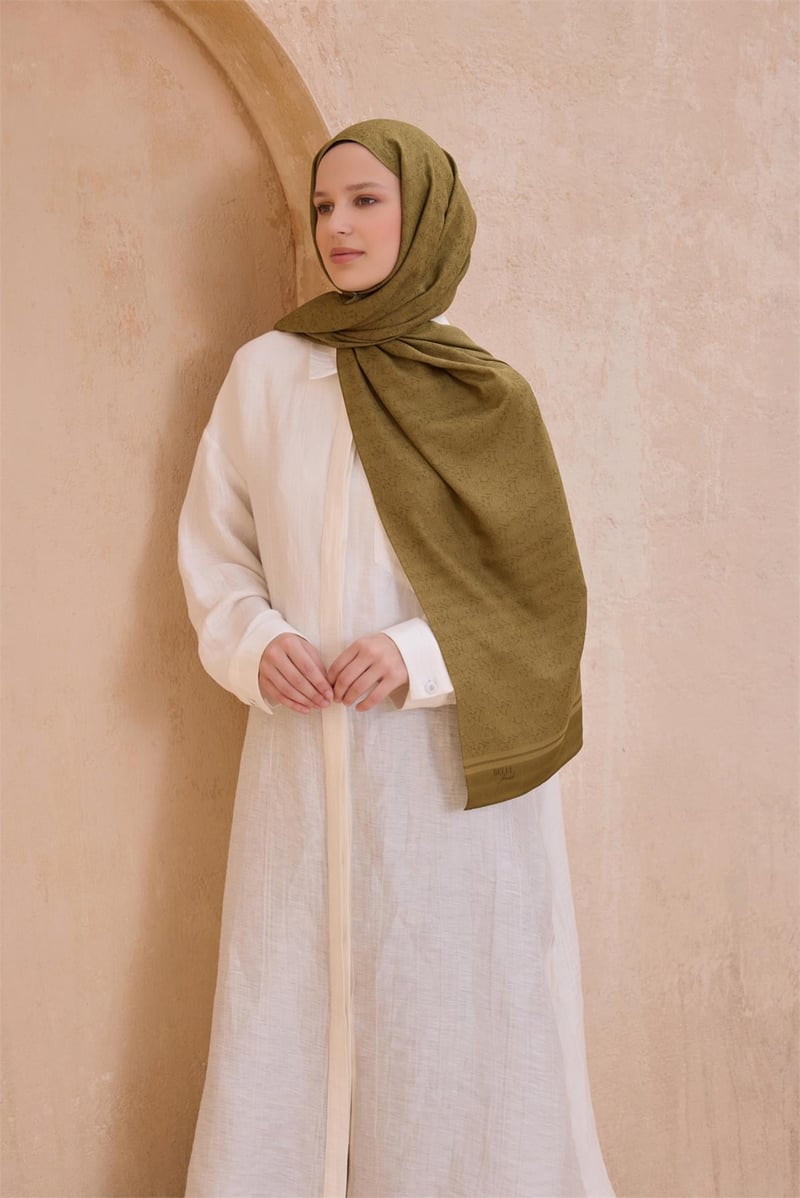{URUNSEO_TITLE} | BELLI | POLYESTER ŞAL | BELLİ FRESH SİENA ZEYTİN HARDAL ŞAL 4