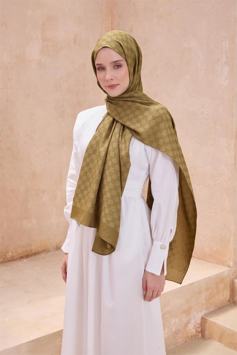 {URUNSEO_TITLE} | BELLI | POLYESTER ŞAL | BELLİ FRESH SİENA ZEYTİN HARDAL ŞAL 5