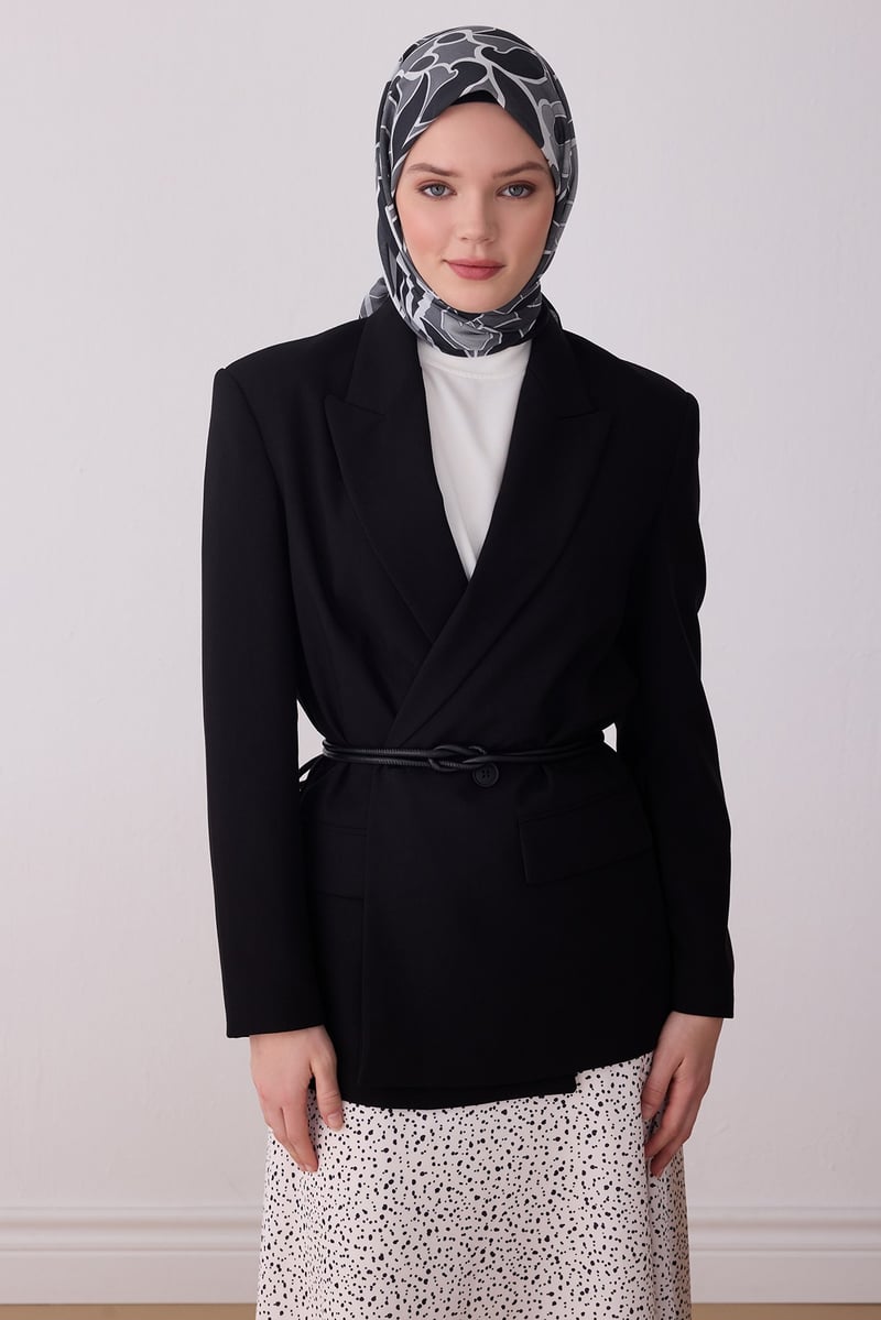 Belli Fresh Siyah Etnik Desen Vual Eşarp 3287 - 21