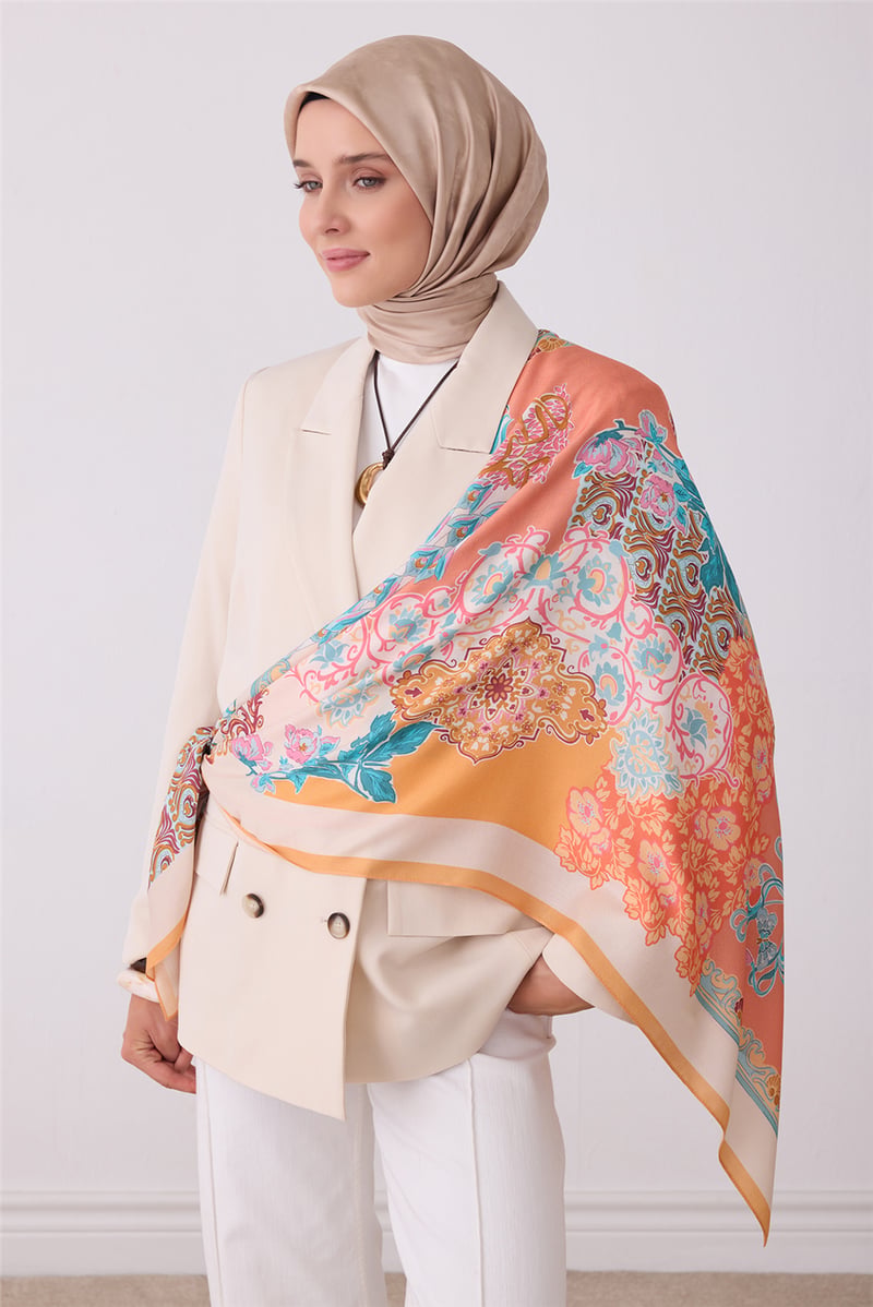 Belli Fresh Somon Çiçek Desen Omuz Şalı 5826 - 80
