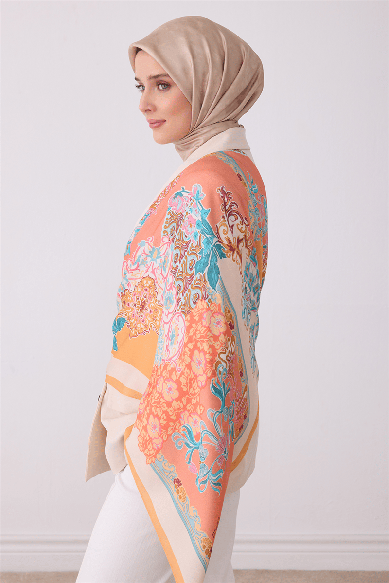 Belli Fresh Somon Çiçek Desen Omuz Şalı 5826 - 80