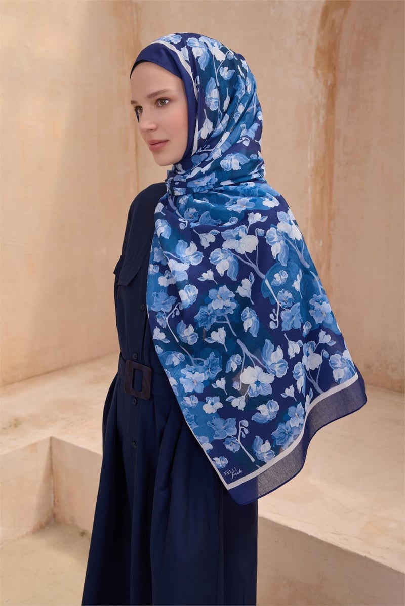 {URUNSEO_TITLE} | BELLI | POLYESTER ŞAL | BELLİ FRESH TELA LACİVERT ŞAL 4