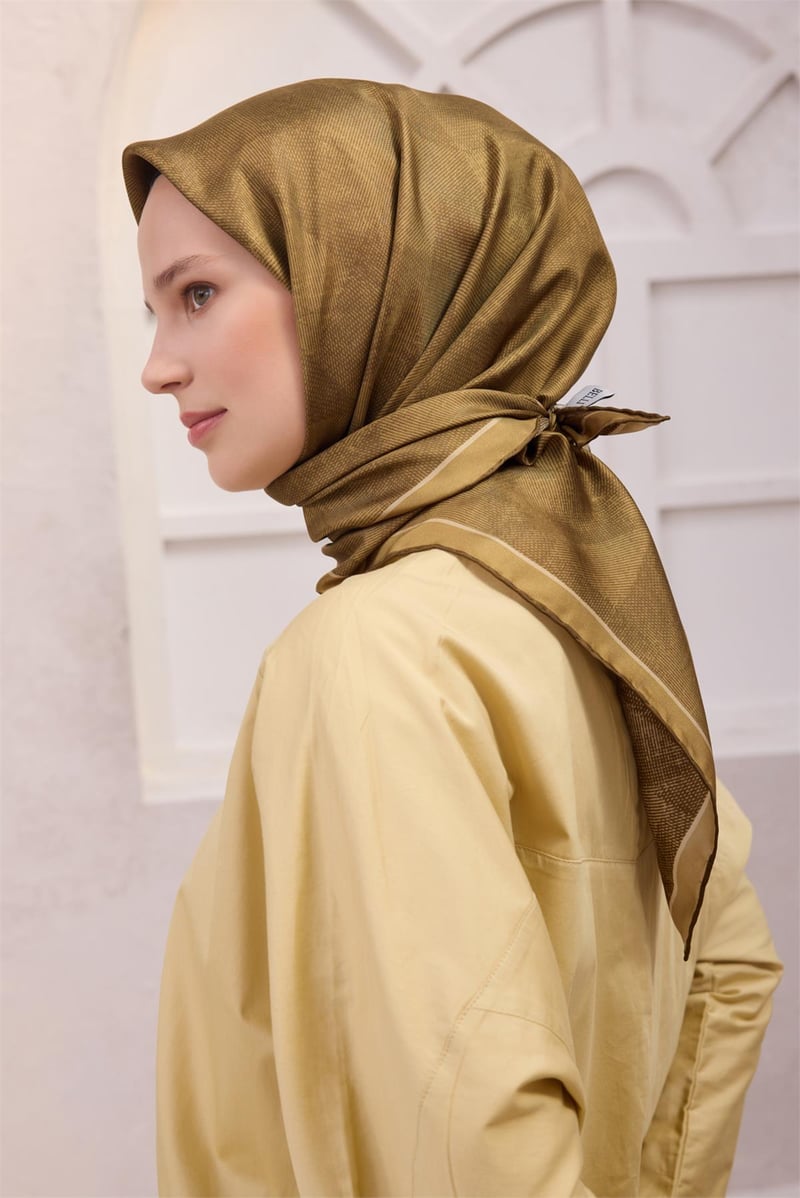{URUNSEO_TITLE} | BELLI | BELLİ İPEK EŞARP | BELLİ GEOMETİK DESEN İPEK EŞARP 4201D (TWILL) HAKİ - 30