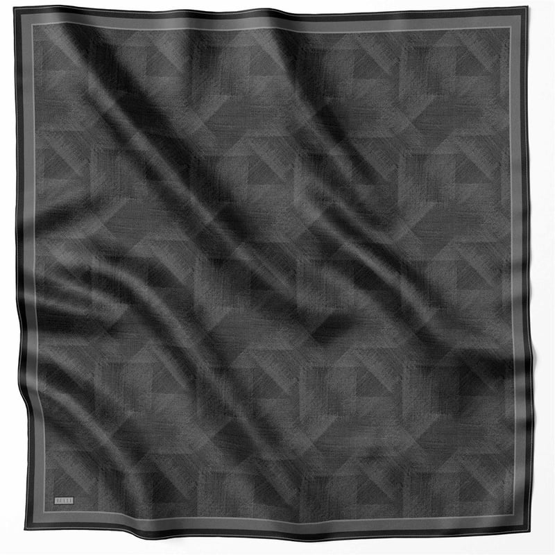 BELLİ GEOMETİK DESEN İPEK EŞARP 4201D (TWILL) SİYAH - 50