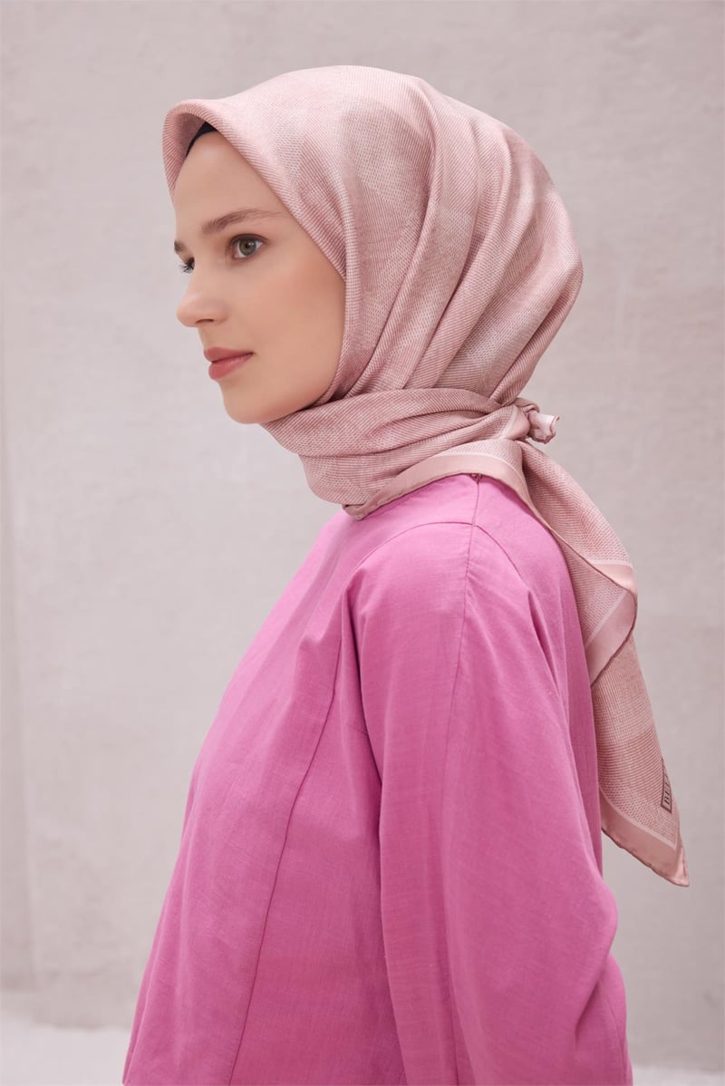 {URUNSEO_TITLE} | BELLI | BELLİ İPEK EŞARP | BELLİ GEOMETİK DESEN İPEK EŞARP 4201D (TWILL) PUDRA - 32