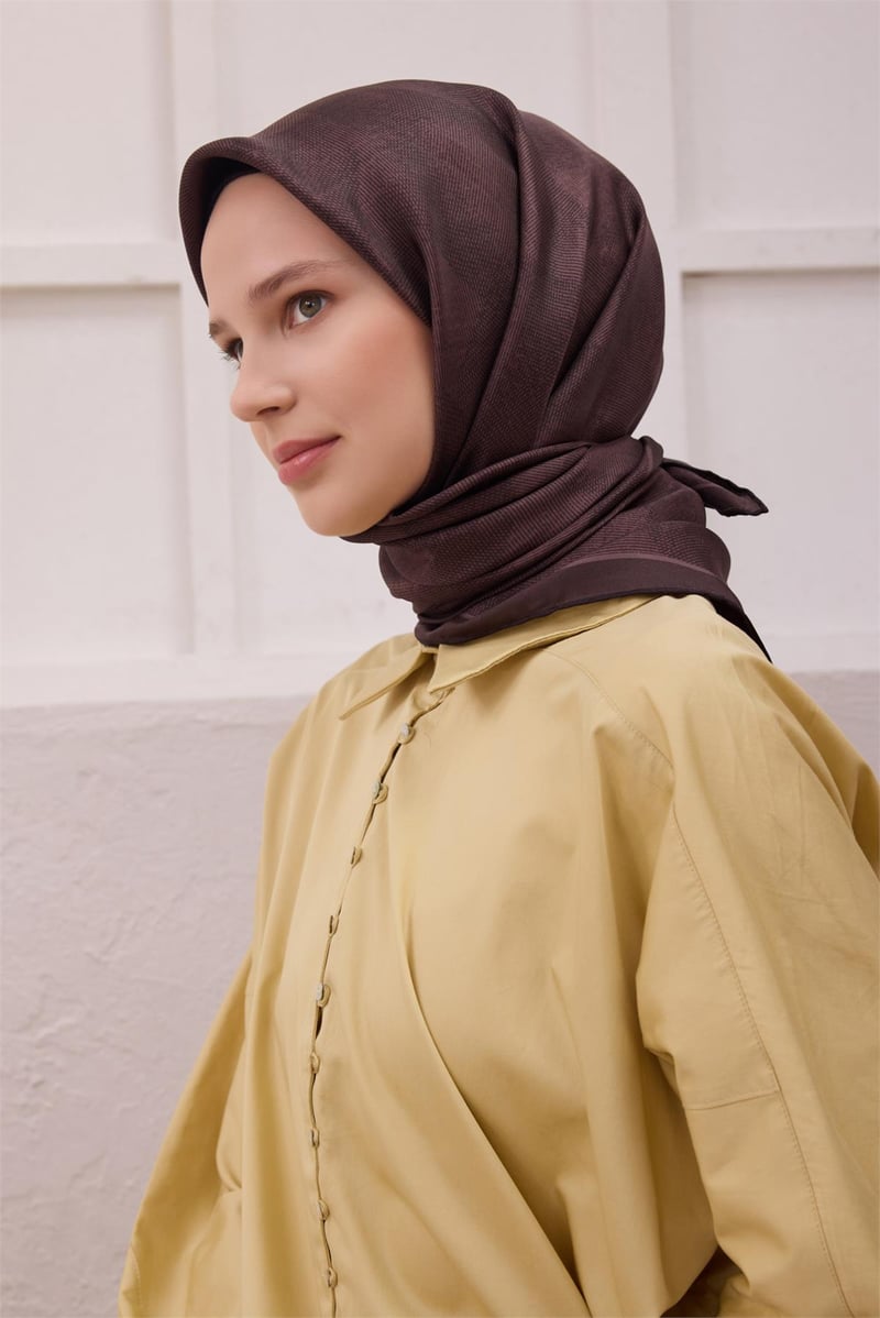 {URUNSEO_TITLE} | BELLI | BELLİ İPEK EŞARP | BELLİ GEOMETİK DESEN İPEK EŞARP 4201D (TWILL) KAHVE - 40