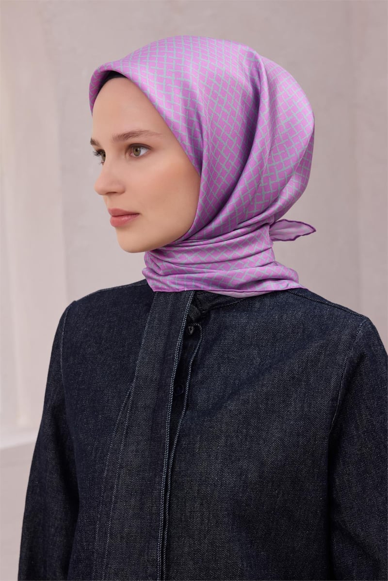{URUNSEO_TITLE} | BELLI | BELLİ İPEK EŞARP | BELLİ GEOMETİK DESEN İPEK EŞARP 4203D (TWILL) MOR - 34